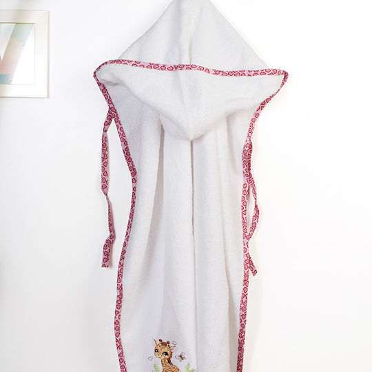 Dimcol Baby-Badetuch mit Kapuze Giraffe Weiß-Pink 75x85cm