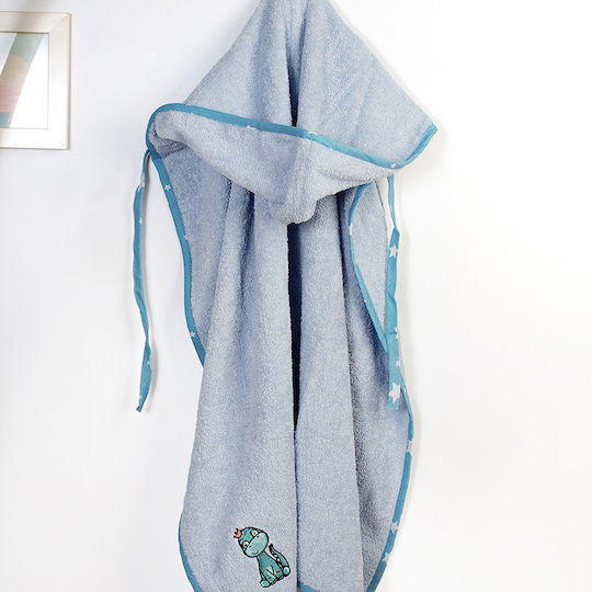 Dimcol Baby-Badetuch mit Kapuze Dinosaur Himmelblau 75x85cm
