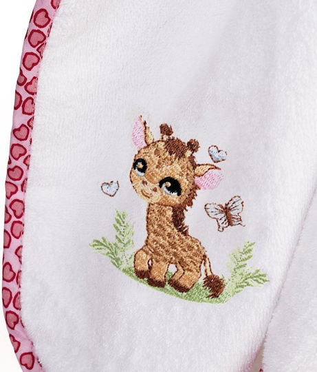 Dimcol Baby-Badetuch mit Kapuze Giraffe Weiß-Pink 75x85cm
