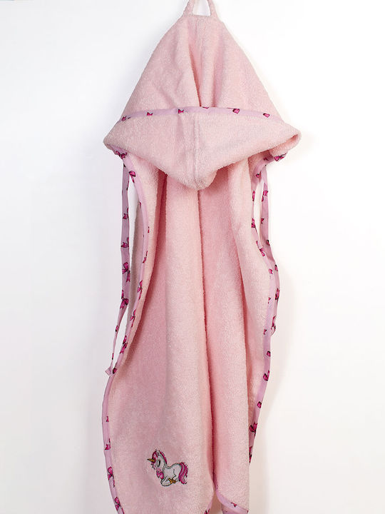 Dimcol Baby Bath Towel Hooded Unicorn Pink 75x85cm