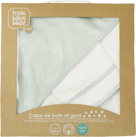 Trois Kilos Sept Hooded Baby Bath Towel Green