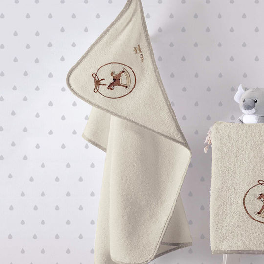 Makis Tselios Home Baby Bath Towel Hooded Horse Beige 75x75cm