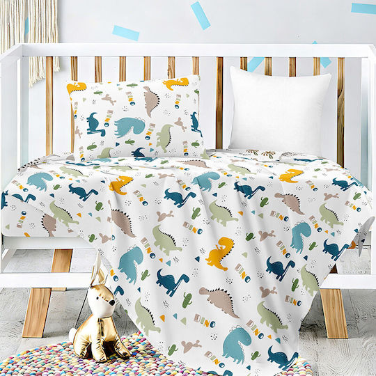 Melinen Set Baby Sheets Crib Cotton Satin Blue 120x170cm 3pcs