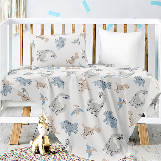 Melinen Set Baby Sheets Crib Cotton Satin Blue 120x170cm 3pcs