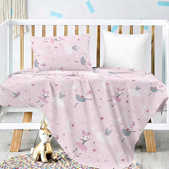 Melinen Set Baby Sheets Crib Cotton Satin Pink 120x170cm 3pcs