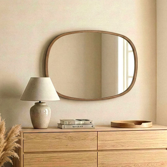 Hanah Home Cloudy Огледало За Стена С Кафява Дървена Рамка 55x38см
