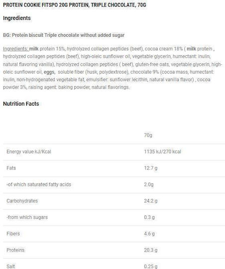 Fit Spo Biscuiți Proteine Cu chipsuri și umplutură Portocaliu Fără Zahăr 10buc 70gr