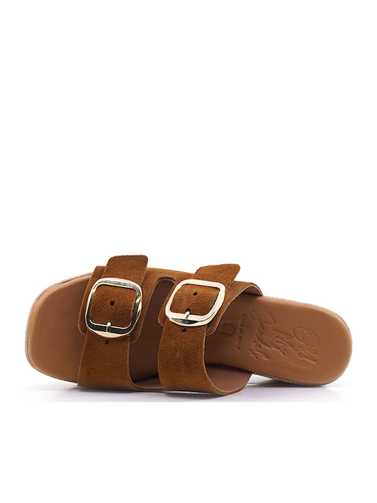 Sommer Damenplattformen in Stil Pantoffeln Tabac Braun