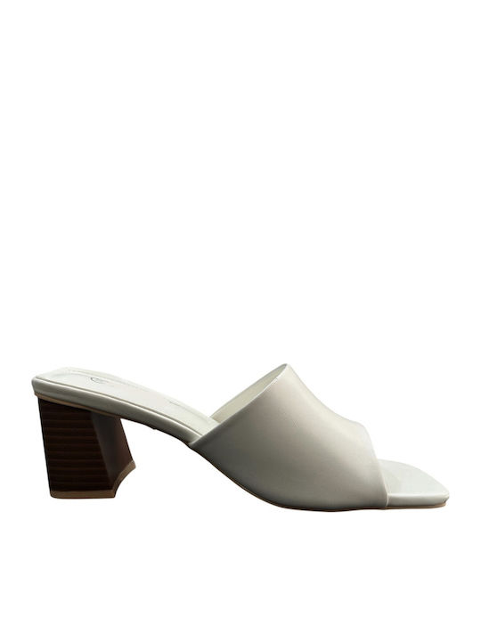 Mules With Chunky High Heel In White Colour