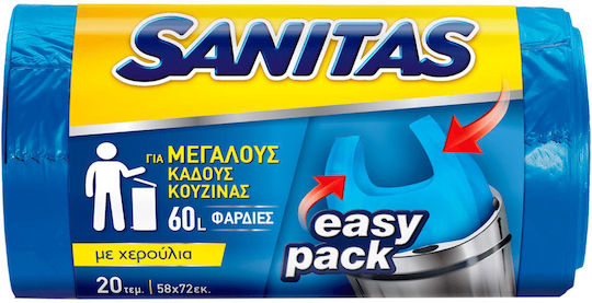 Sanitas Σακούλες Απορριμάτων Χωρητικότητας 60лт με Χερούλια Easy-Pack 58x75см 20бр Син