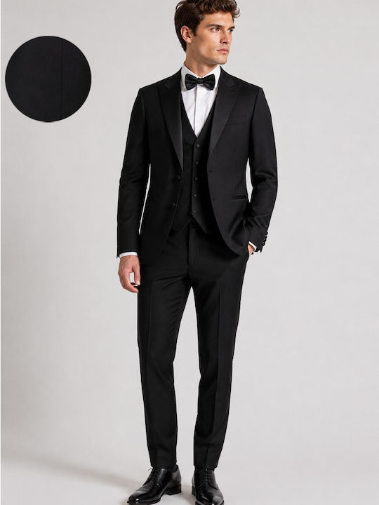 Winter Men's Groom's Suit with Vest Slim Fit Black