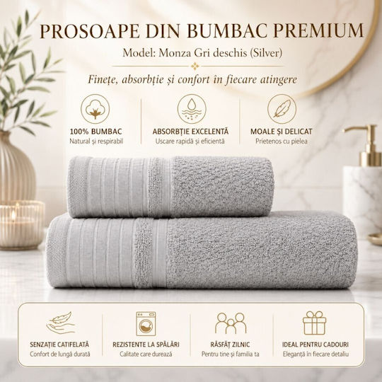 Lenjerii Deosebite Set De Prosoape De Baie 2 Buc Gri Deschis Greutate 500gr/m²