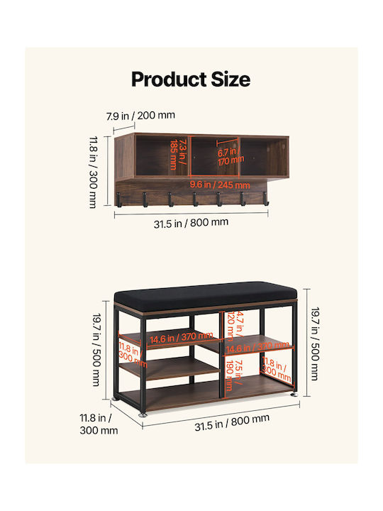 Hallway Furniture with Hanger & Wardrobe Rustic Brown 80x30x48cm