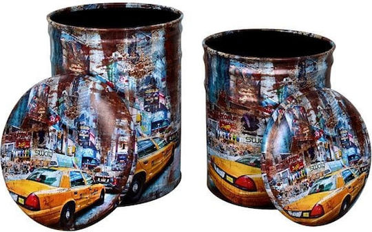 Hocker Für das Wohnzimmer Mit Stauraum Gepolstert mit Kunstleder Yellow Car Mehrfarbig 2Stück 30x30x40cm