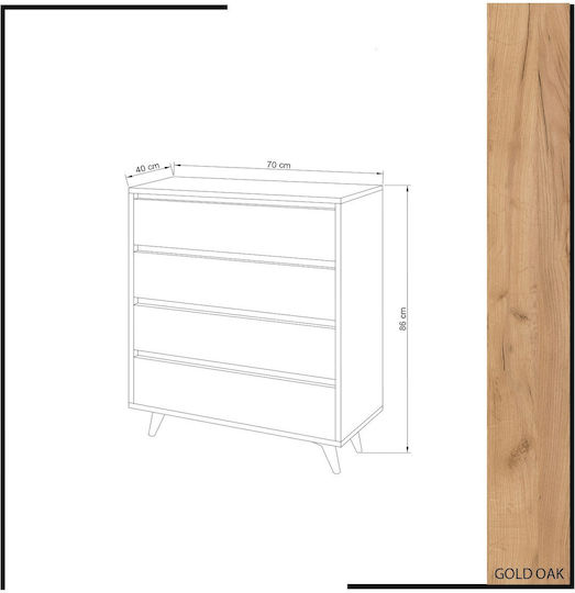 Wooden Bedroom Chest of Drawers with 4 Drawers White 70x40x86cm