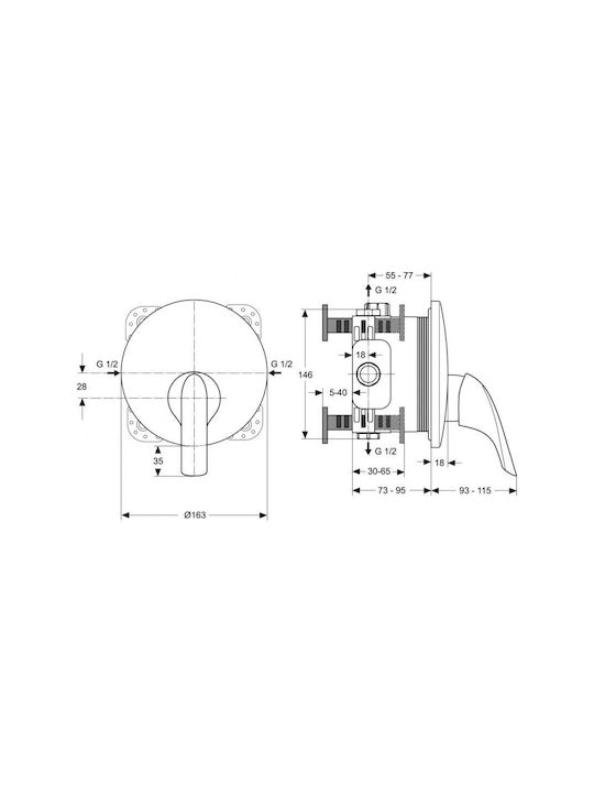 Ideal Standard Μίκτης Μπαταρίας Εντοιχισμού για Ντουζιέρα 1 Εξόδου Ασημί