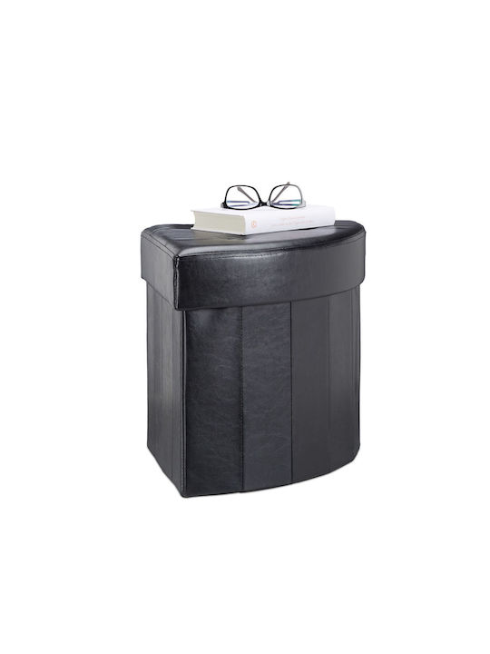 Taburet Camera De Zi Cu Spațiu De Depozitare Piele Negru 38x38x38cm