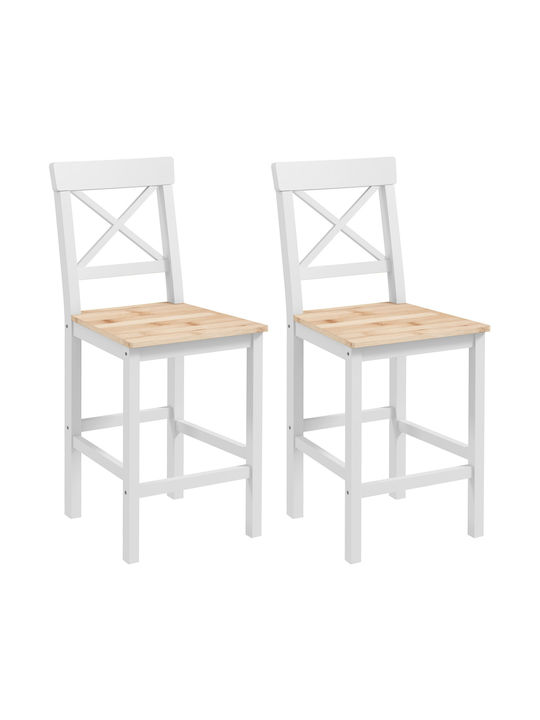 Bar Stool with Backrest Wooden Natural/White 2 Pieces