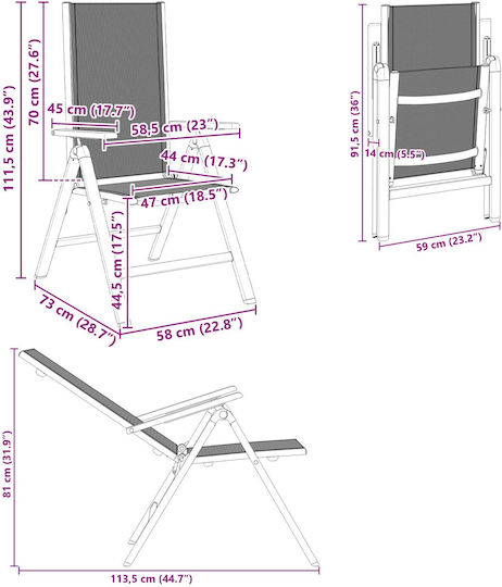 vidaXL Gartenstühle Aluminium Schwarz 2 Stück 58x73x111,5 cm