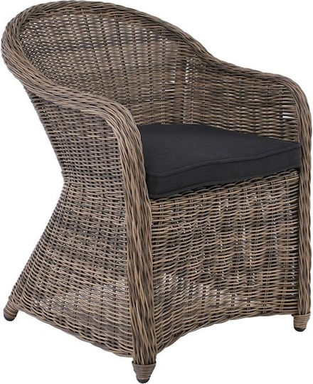 Outdoor Armchair Rattan Montana Grey Brown with Cushion 60x72x85cm
