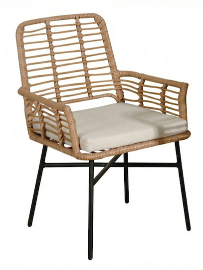 Outdoor-Sessel Metallisch Synthetic Rattan mit Kissen 20x34x41εκ.