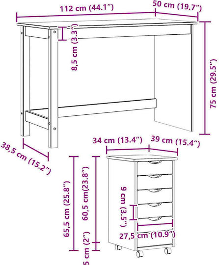 Γραφείο Moss από Μασίφ Ξύλο Καφέ 112x50x75εκ.