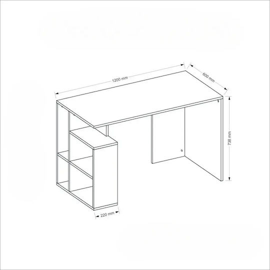 SteweHome Schreibtisch Arbeitszimmer Seitliche Bücherregal Weiß–Eiche 120×60×73 cm