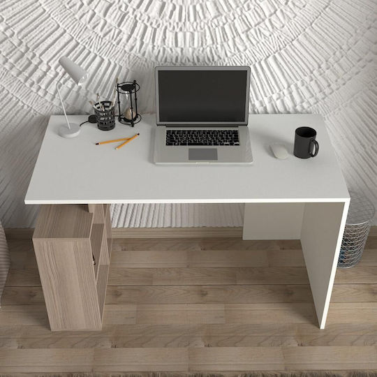 SteweHome Schreibtisch Arbeitszimmer Seitliche Bücherregal Weiß–Eiche 120×60×73 cm