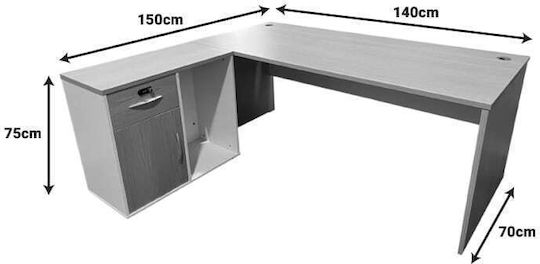 Corner Professional Office Armadi Wooden Gray-white 140x70x75cm