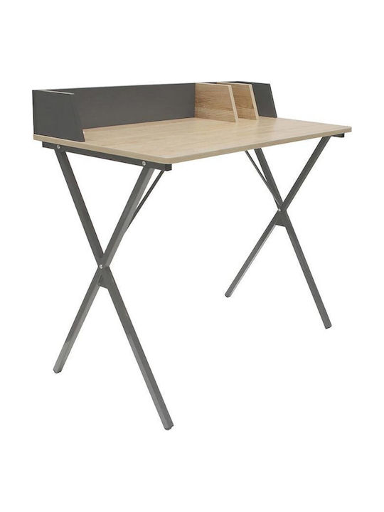Secretary Desk Wooden Gray with Metal Legs 90x50x84cm