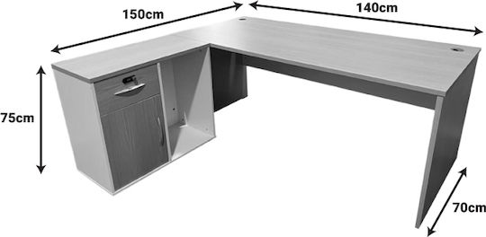Corner Professional Office Armadi Wooden Gray-white 140x70x75cm
