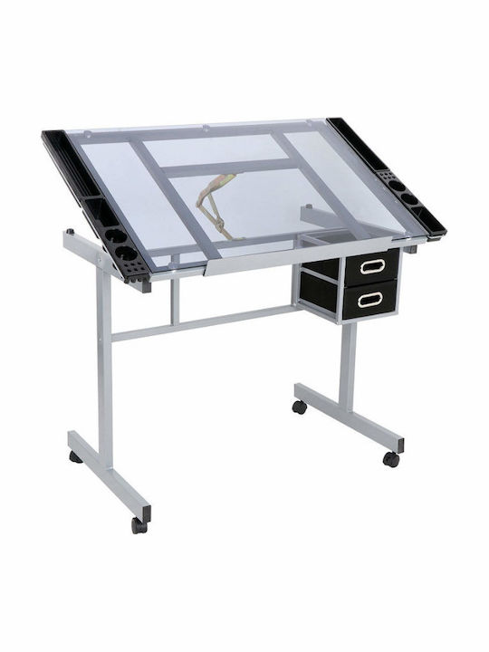 Design-Schreibtisch Glas Weiß mit Metallbeinen 104x61.5x79.5cm