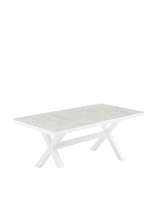 Masă De Exterior Din Aluminiu Stabilă Albă 181x90.5x75cm