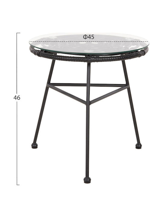 Allegra Sitting Room Outdoor Free Standing Table with Glass Surface and Metal Frame Black 45x45xcm