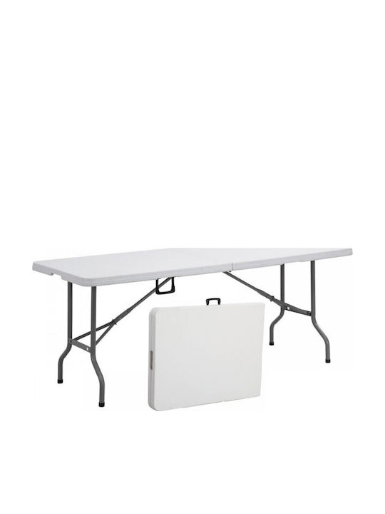 Outdoor Dinner Foldable Table with Polypropylene Surface and Metal Frame White 122x61x74cm MB
