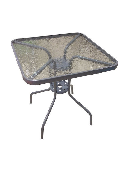 TAB-70 Outdoor Dinner Free Standing Table with Glass Surface and Metal Frame Silver 70x70x72cm