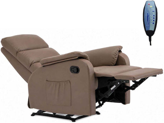 Comfort Fotoliu Relax Masaj cu Puf din Piele Ecologică Cappuccino 74x90x98cm