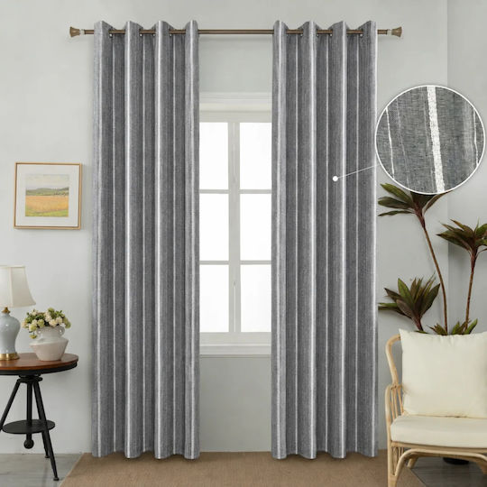 My Home Luxury Κουρτίνα με Τρέσα Μπλε Γκρι 280x270εκ.