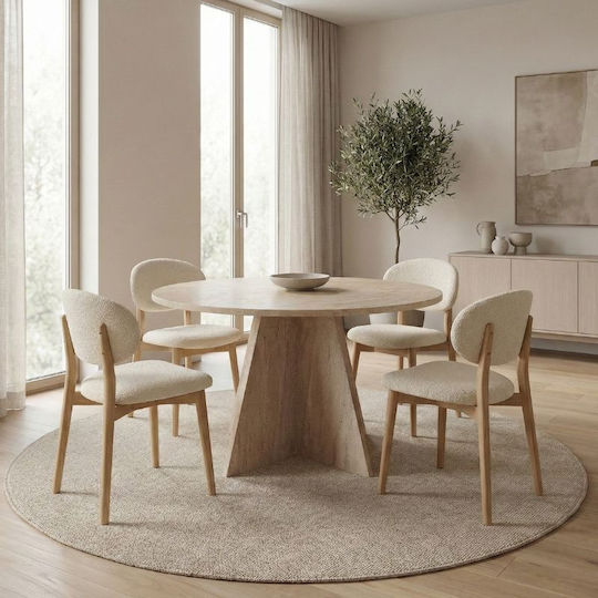 Virela Кръгла Дървена Маса За Трапезария Travertine 120x120x75см
