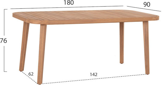 Dining Room Table Made of Solid Wood Natural 180x90x76cm