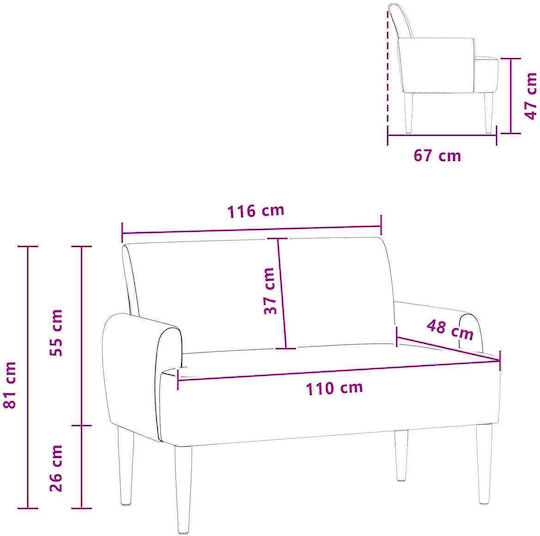 Two-Seater Velvet Blue Couch 116x67x81cm