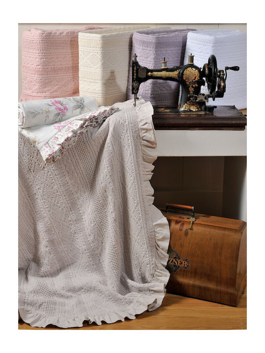 Down Town Home 454 Knitted Blanket Single 170x240cm with Fringes White