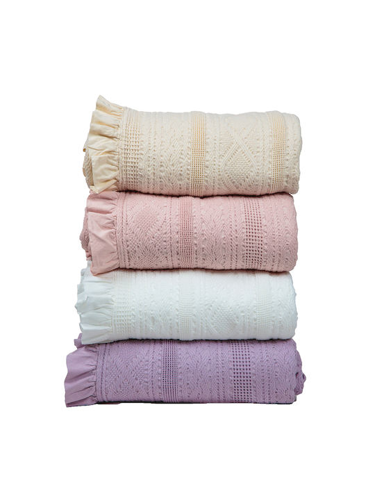 Down Town Home 454 Knitted Blanket Single 170x240cm with Fringes White