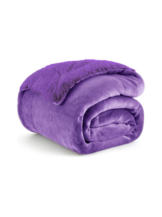 Kraft World Pătură Sherpa Superdublă 220x240cm Violet Flannel-Violet