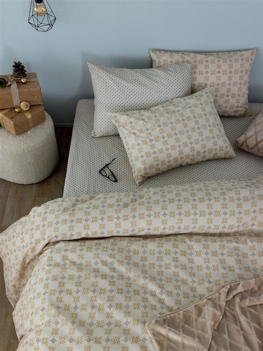 Palamaiki Duvet Cover Set Cotton Queen with 2 Pillowcases 240x250 Fashion LIfe Fl6254 Beige