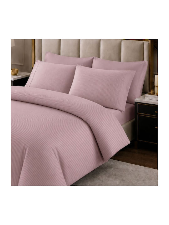 Tac Set Husă de Pilotă Super Dublă cu 4 Fețe de Pernă & 1 Cearsaf 220x240 Purple Stripe