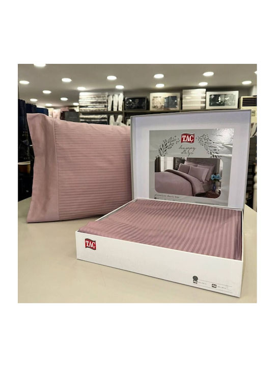 Tac Set Husă de Pilotă Super Dublă cu 4 Fețe de Pernă & 1 Cearsaf 220x240 Purple Stripe