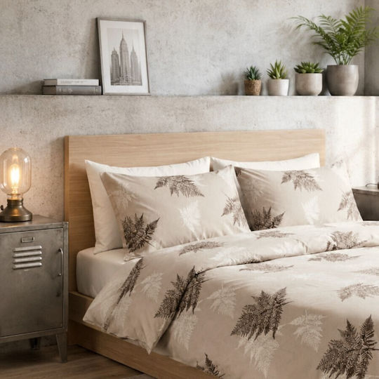 Pucioasa Σετ Παπλωματοθήκη Βαμβακοσατέν 200x230cm Διπλή με 2 Μαξιλαροθήκες & 1 Σεντόνι Beige
