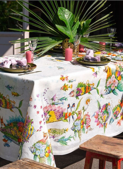 Tessitura Toscana Telerie Linen Tablecloth Pesciflora Pink 160x230cm