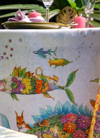 Tessitura Toscana Telerie Linen Tablecloth Pesciflora Pink 170x360cm